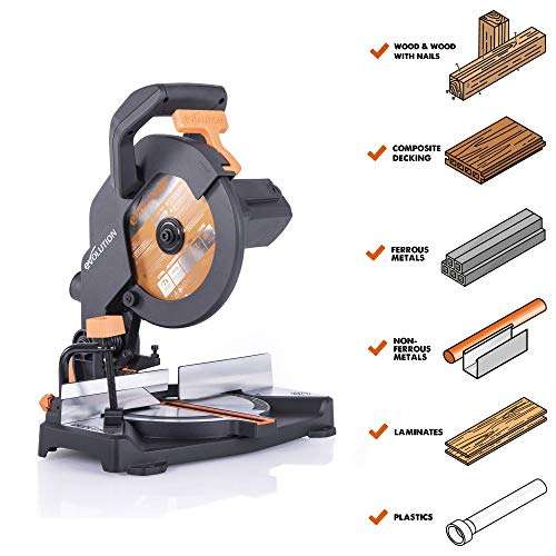 Evolution Power Tools R210CMS Compound Miter Saw Multi-Material Cutting