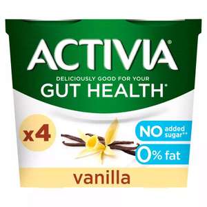 Activia Vanilla No Added Sugar Gut Health Yogurt 4x115g - £1.50 @ Asda