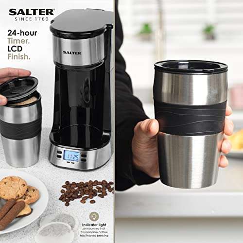 Salter EK2732 Digital Coffee Maker to Go With 420ml Stainless Steel Travel Mug, 24 Hour Programmable Timer - £23.99 @ Amazon