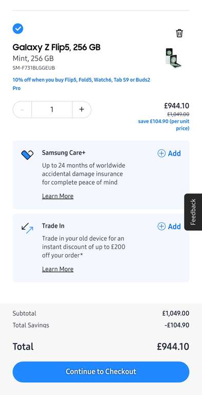 Samsung Galaxy Flip 5 256GB Smartphone - £744.10 with any trade in via EPP Store