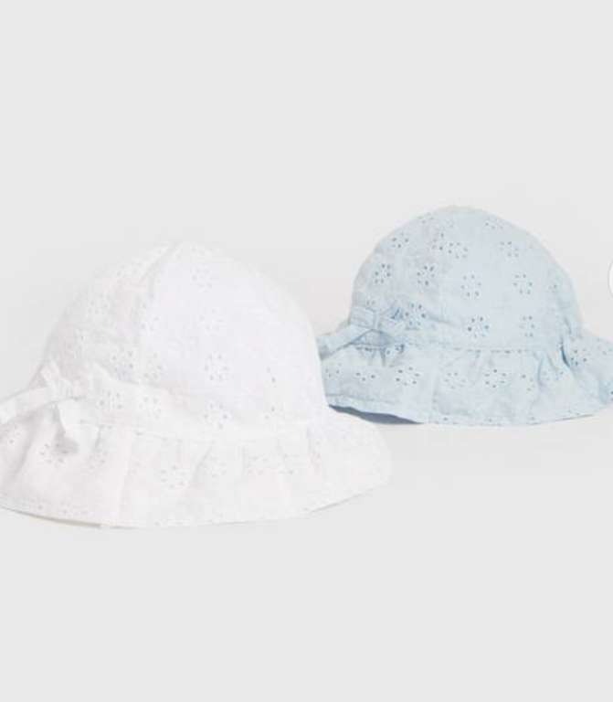 White & Blue Broderie Kids Bucket Hats 2 Pack - free click and collect