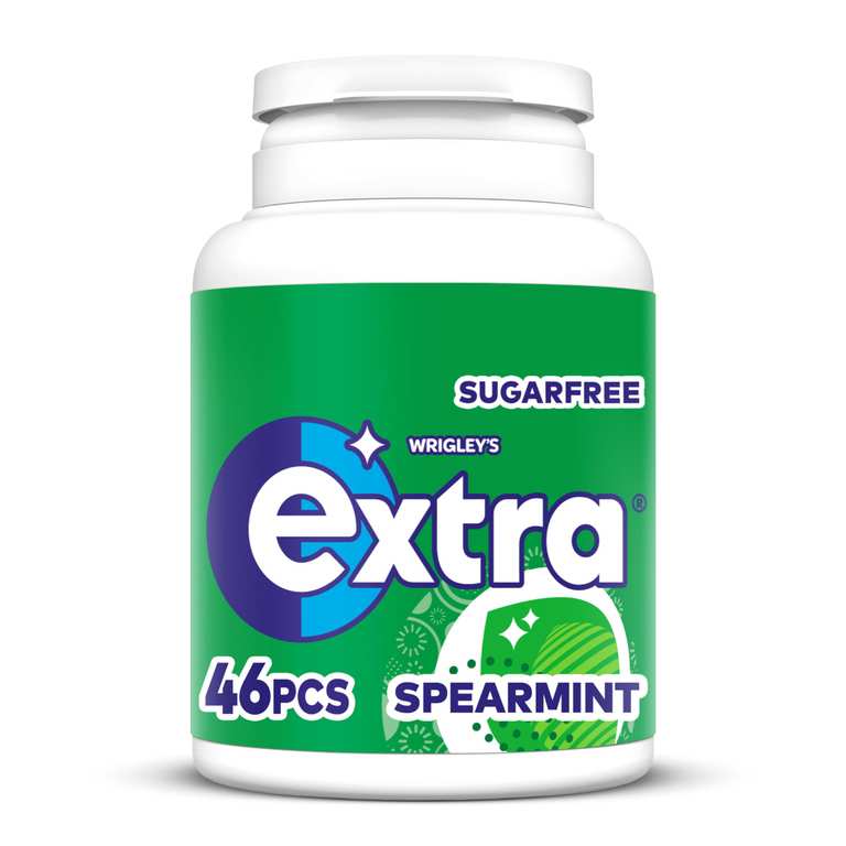 Wrigley's Extra Chewing Gum, Spearmint Flavour, 46 pieces, Sugar Free Chewing Gum Bottle with Xylitol - S&S £1.69