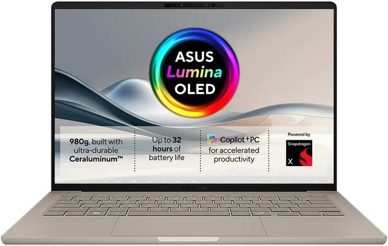 ASUS Zenbook A14 UX3407QA CoPilot+ Windows 11 Laptop, 14" WUXGA 1920x1200 OLED Screen, Snapdragon X1-26-100, 16GB RAM, 1TB SSD - with Prime