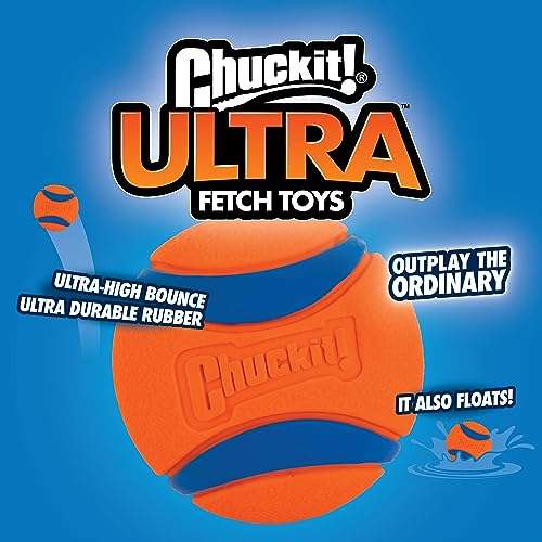 ChuckIt! Ultra Ball Dog Toy, Durable High Bounce Floating Rubber Dog Ball, Launcher Compatible Toy For Dogs, Medium (Pack of 2)