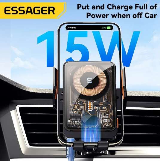 Essager 15W Qi Wireless Charger Car Phone Holder Air Vent Mount Stand For New Users (£10.47 For Existing) Sold By Cutesliving Store