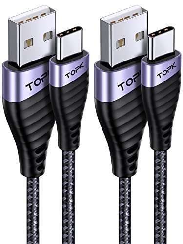 TOPK USB C Fast Charger Cable, [2Pack 2M] Nylon Braided, USB A to Type C - £3.56 with voucher sold by TOPKDirect @ Amazon