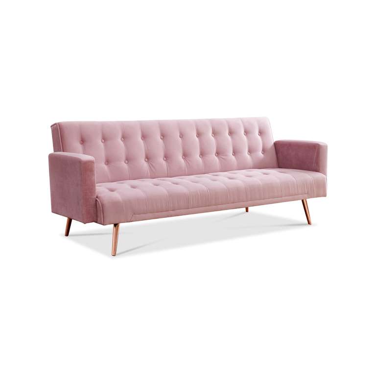 Velvet Fabric Sofa Bed, Pink (Grey/Pink/Blue/Green) with Rose Gold Legs £219 @ Home Detail