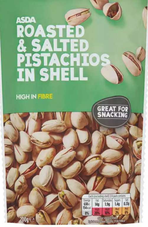 Roasted and Salted Pistachio nuts 2 x 200gms for £3.50 (£8.75/kg) @ ASDA