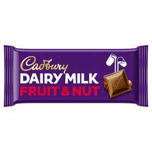 Cadbury Dairy Milk Fruit & Nut Chocolate Bar 110G 98p @ Tesco