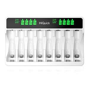 HiQuick LCD 8-slot Battery Charger for AA & AAA Rechargeable Batteries, Type C & Micro USB Input, 5V 2A Fast Charging Sold by HiQuick FBA