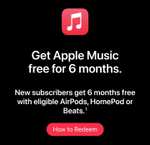 Apple Music Free 6 Months - New Subscribers with eligible AirPods, HomePod or Beats