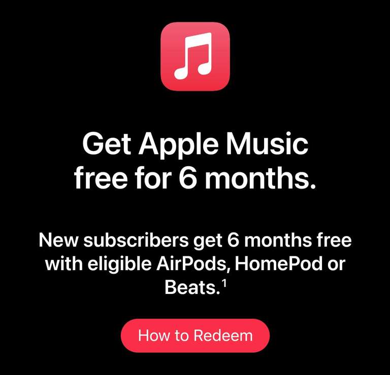 Apple Music Free 6 Months - New Subscribers with eligible AirPods, HomePod or Beats