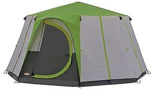 Coleman Tent Octagon, 6 Person Dome Tent, 360° Panoramic View, Stable Steel Pole Construction, Sewn-in Groundsheet, 100% Waterproof, Green
