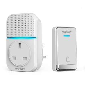 TECKNET Self-Powered Wireless Doorbell Plug in Cordless Door Chime Black/White With Code