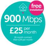 Toob - 900 Mbps Symetrical Fibre Broadband £25pm for 18 months using code + £75 Amazon Voucher