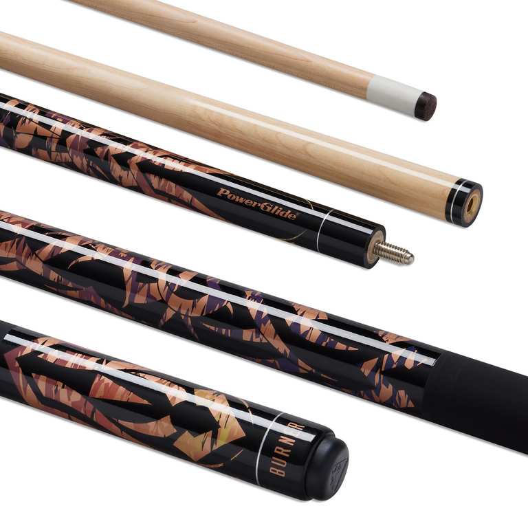 POWERGLIDE One 2-Piece Pool Cue Stick | Maple Wood Shaft & Ramin Butt with Decal | Pool Joint with Plastic Collar | Full Size 57" - 13mm Tip