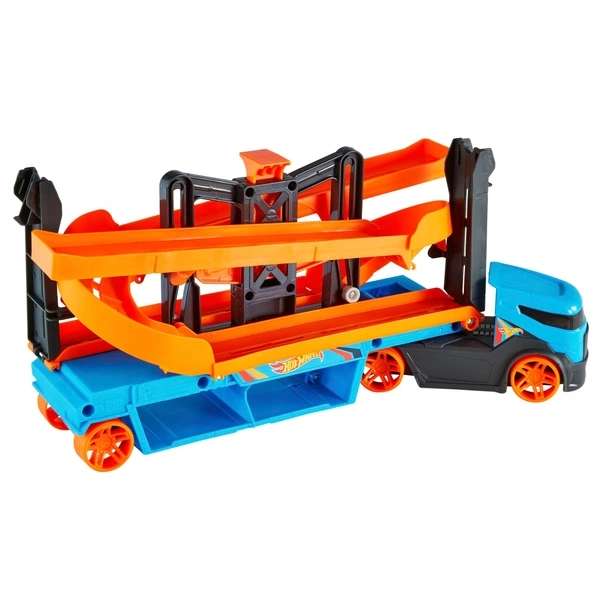 Hot Wheels Lift & Launch Hauler Playset with 10 Die-Cast Vehicles