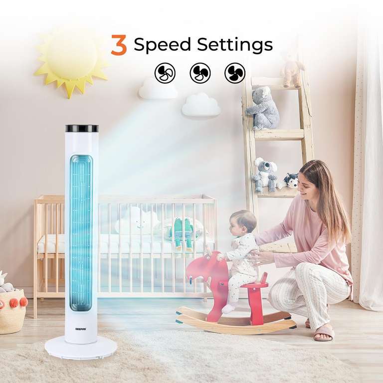 32-Inch Oscillating Tower Fan with 3 Speed Settings and Remote Control - 2 Year Warranty - £27.89 Delivered With Code Stack @ Geepas