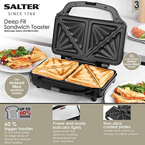Salter EK2017T Electric XL Deep Fill Sandwich Toaster Press, Panini Press with Non-Stick Plates 900W