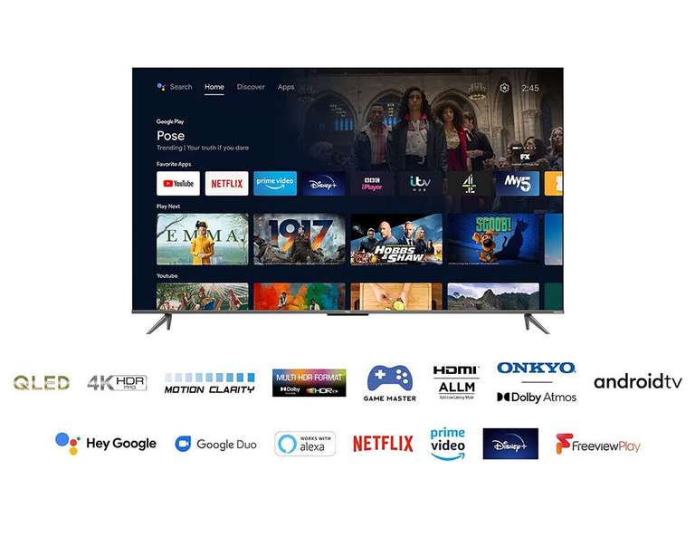 TCL 50C635K 50" 4K HDR QLED TV with Android TV & Game Master £305.15 with code @ cramptonandmoore / eBay