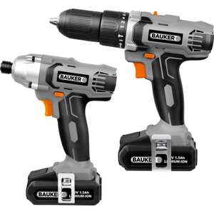 BAUKER 18V Cordless Combi Drill & Impact Driver Twin Pack - Includes 2 x 1.5Ah Li-ion battery, Charger, Carry bag - £69.99 @ Worx / eBay