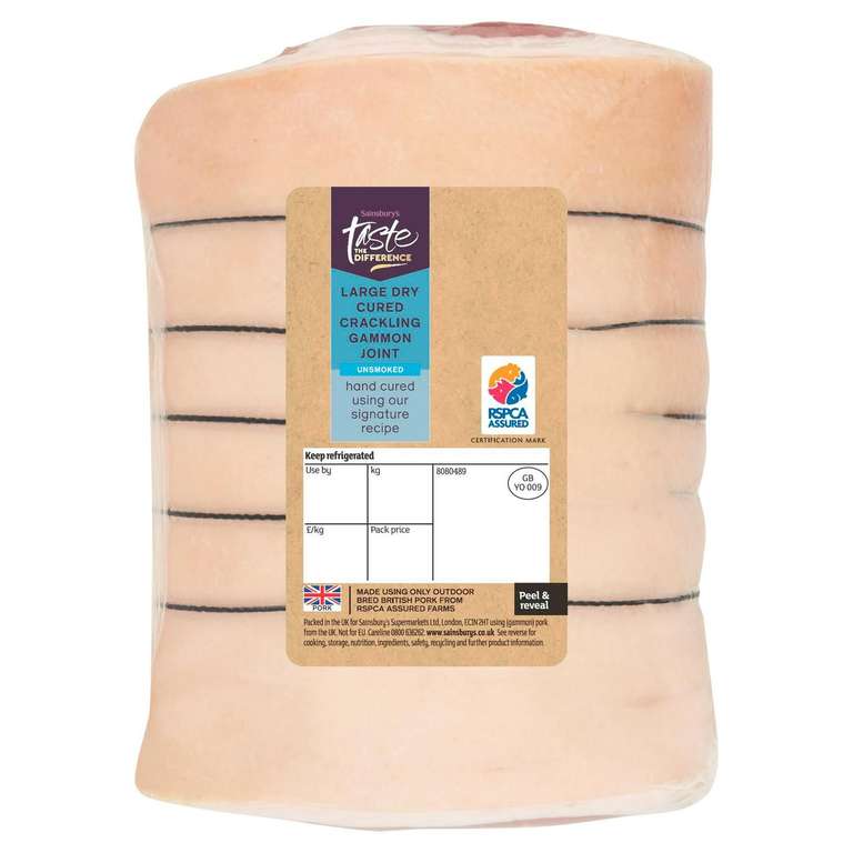 Taste the Difference Unsmoked Large Dry Cured Crackling Gammon Joint 2.1-2.3Kg - Nectar Price