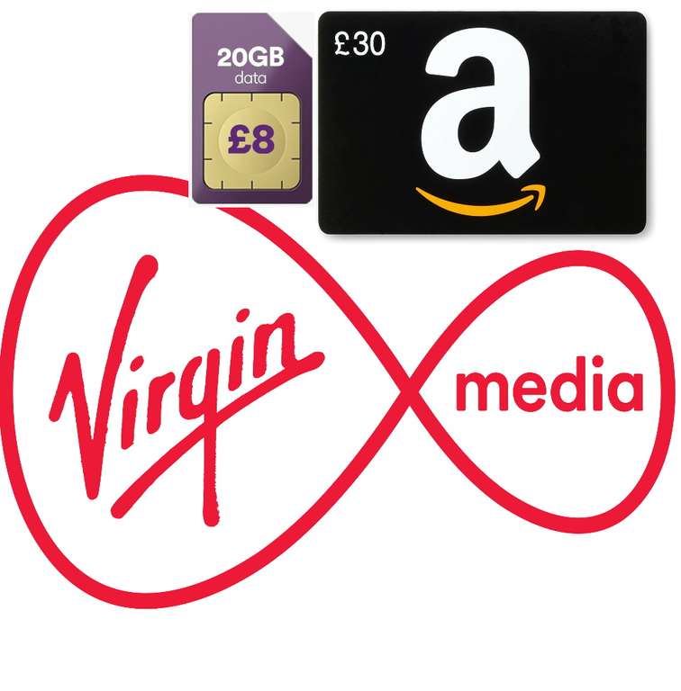 Virgin Media SIM only, 1 Month Contract - 20GB 5G Data, Unltd Min\Text, EU Roaming - £8 p/m + £30 Amazon Voucher after 6 Mths @ Virgin Media
