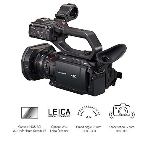 Panasonic HC-X2000E Lightest 4K Professional Camcorders with Wide-Angle 25 mm Lens, 24x Optical Zoom and Detachable Handle