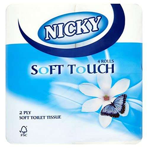 Nicky Soft Touch 2 Ply Toilet Tissue, Pack of 4 Rolls
