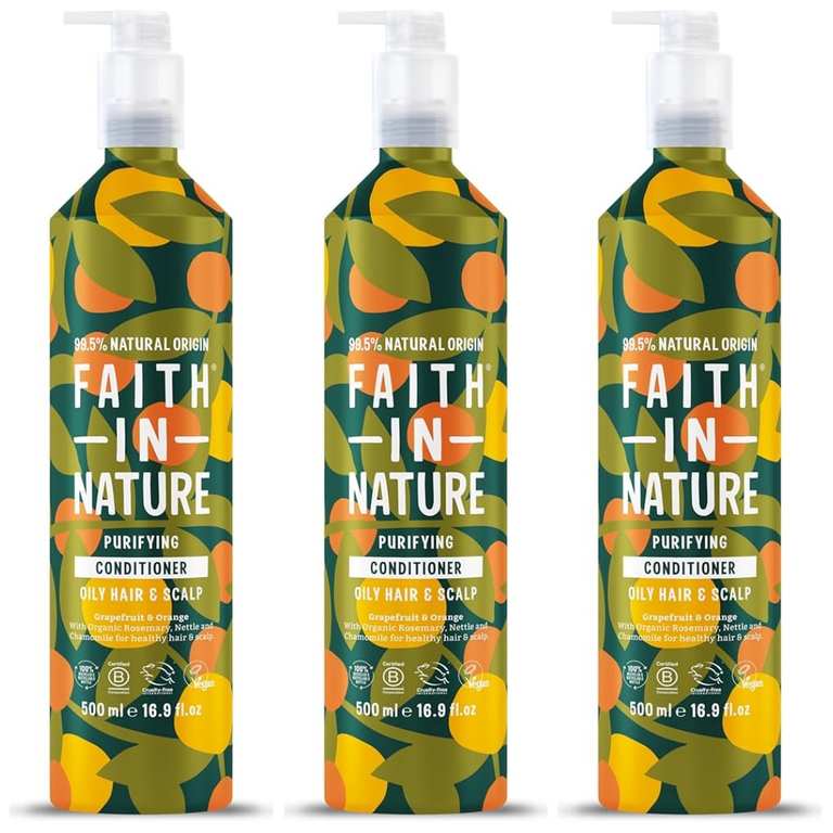 3 x Faith In Nature - Natural Conditioner Aluminium Bottle - Grapefruit & Orange 500ml (£6.96 / £5.83 on S&S)