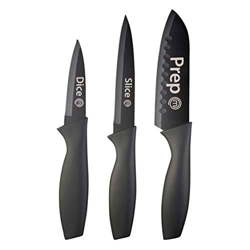 MasterChef Knife Set of 3 Kitchen Knives (Chef, Paring & Utility) Professional, Extra Sharp, Stainless Steel Blades With Non Stick Coating