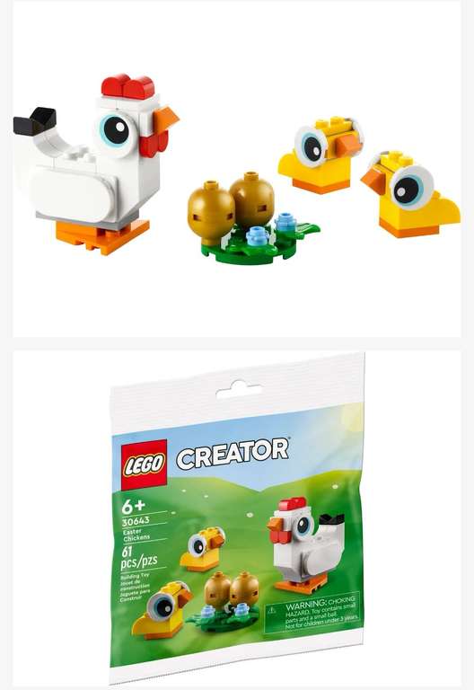 Free Lego Easter Chickens 30643 With £35 Spend / Free Easter Basket 40587 With £65 Spend @ Lego