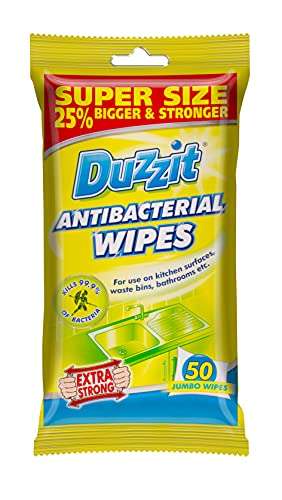 Duzzit Antibacterial Wipes, Pack Of 50 ( 85p/90p Subscribe & Save)