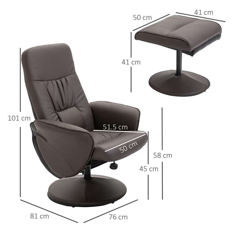 HOMCOM Executive Recliner Chair High Back and Footstool Armchair Lounge Seat Brown - £76.72 (Selected Accounts) w/Code, Sold by MHSTAR