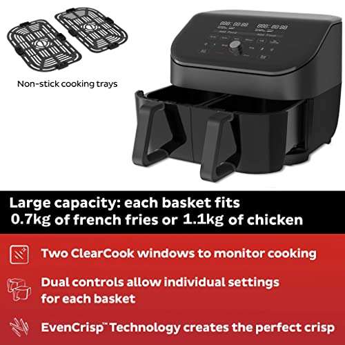 Instant Pot Vortex Plus Dual/Double Basket ClearCook - 7.6L - Digital Health Air Fryer, 8-in-1 Smart Programs £136 (With Voucher) @ Amazon