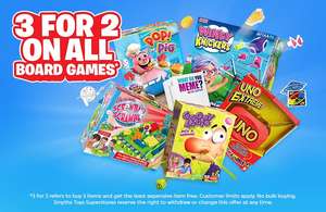 3 for 2 on all Boards game from Super Mario, Hasbro, Harry Potter, Pokemon, Uno, Ravensburger + more instore & online - Free C&C