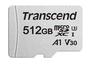 512GB - Transcend microSDXC 300S Class 10 Memory Card + SD Adapter -A1 V30 U3, Up to 100/85MB/s R/W - Sold by Ebuyer