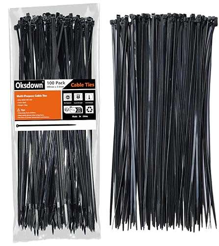 Oksdown 100 Pack Black Plastic Cable Ties 300mm×3.6mm Sold By Oksdown (LongTian)-UK