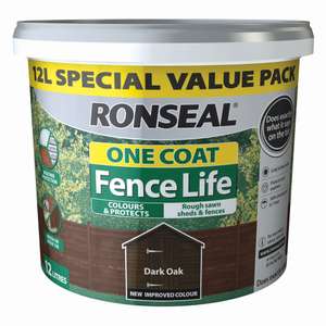 Selected Ronseal One Coat Fence Life Fence & Shed Treatment 12L £9 Click & Collect in Limited Locations @ B&Q