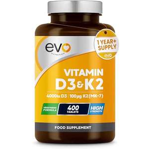 Vitamin D3 4000iu PLUS Vitmain K2 100ug 400 Vegetarian Tablets - 1 Year Supply sold by EVO NUTRITION