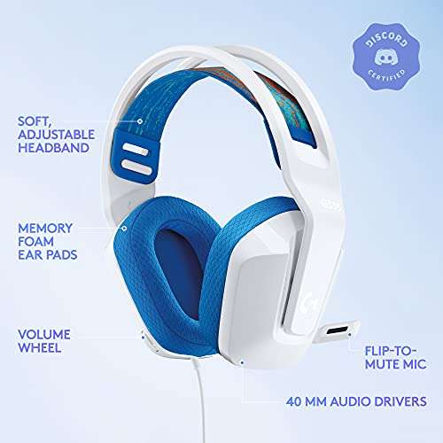 Logitech G335 Wired Gaming Headset, with Microphone - White - £19.99 @ Amazon