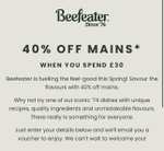 40% off Main Meals at Beefeater (voucher sent to e-mail address)
