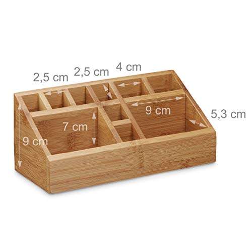 Relaxdays Bamboo Desk Organiser, Pencil Holder, 10 Compartments, Wood Grain, Size: 10 x 23 x 10 cm, Natural Brown - £13.02 @ Amazon