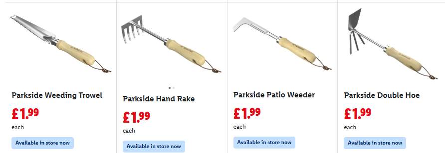 Parkside Hand Tools Set: Shovel, Trowel, Rake & Weeder at Lidl - £1.99 ...