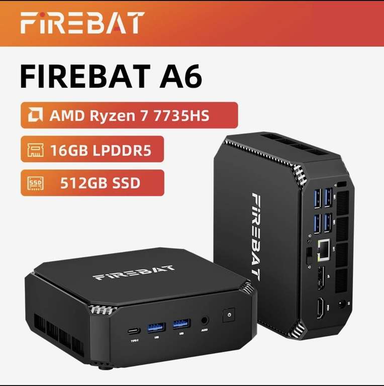 FIREBAT Mini PC AMD Ryzen 7 7735HS — 16GB RAM, 512GB SSD | Dual M