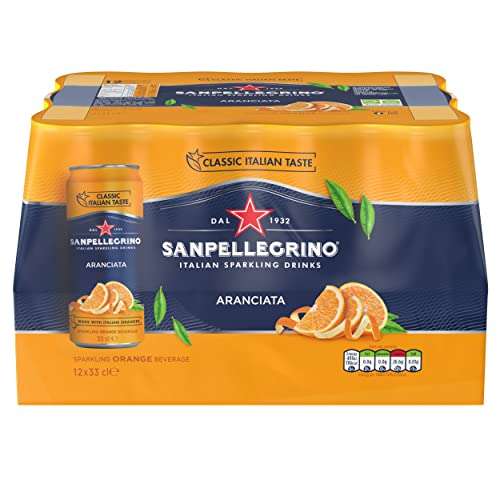 San Pellegrino Italian Classic Taste Original Sparkling Orange Canned Soft Drink 12 x 330ml +15% Voucher (as low as £4.90 on S&S)