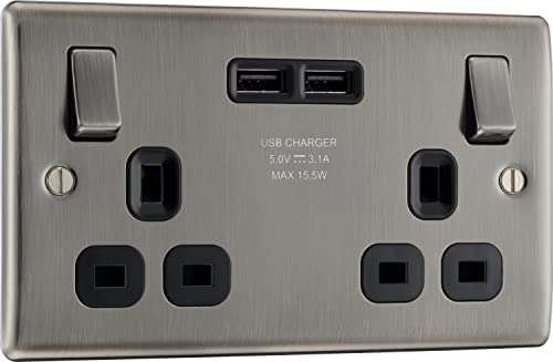 BG Electrical Double Switched Power Socket with Two USB Charging Ports, 13 Amp, Brushed Iridium £15.99 @Amazon