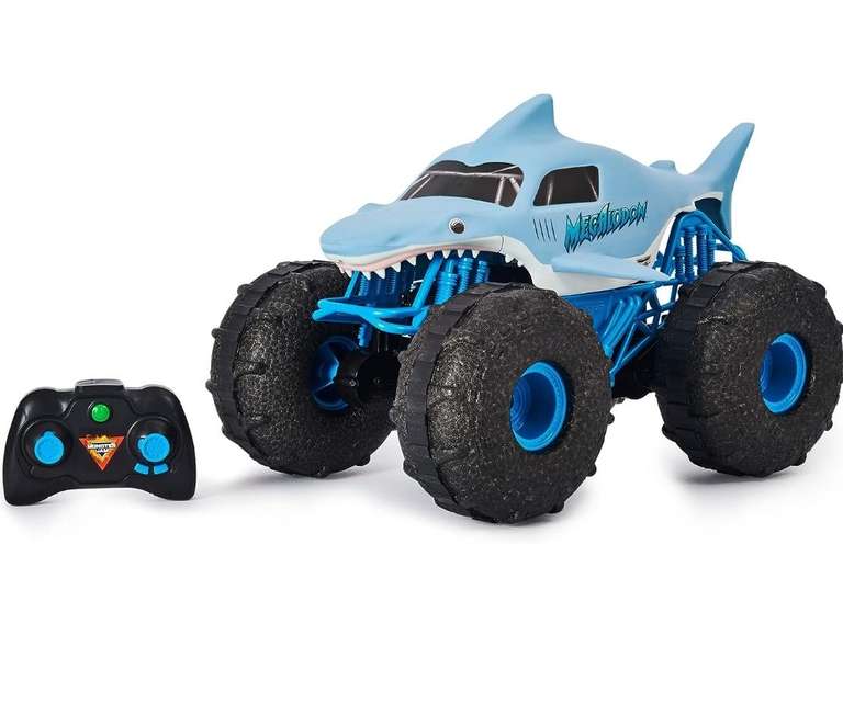 Monster Jam Official Megalodon STORM All-Terrain Remote Control Monster Truck, 1:15 Scale, Grey. Drives on water.