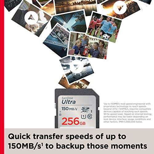 SanDisk 256GB Ultra SDXC card up to 150 MB/s with A1 App Performance UHS-I Class 10 U1 - £24.99 @ Amazon