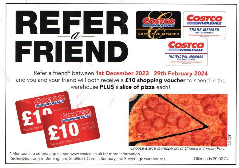 Refer a Friend - both get £10 shopping voucher + a FREE slice of pizza EACH (New Members at Select Warehouses) - NO REFERRALS IN COMMENTS